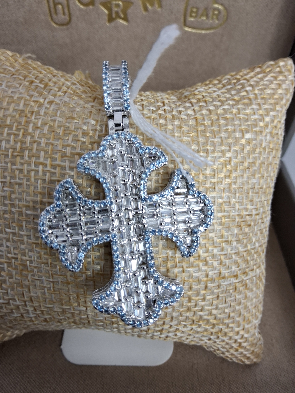 HQ Brass Over 18kt Gold Filled Cubic Zirconia Cross Pendant in Display Box